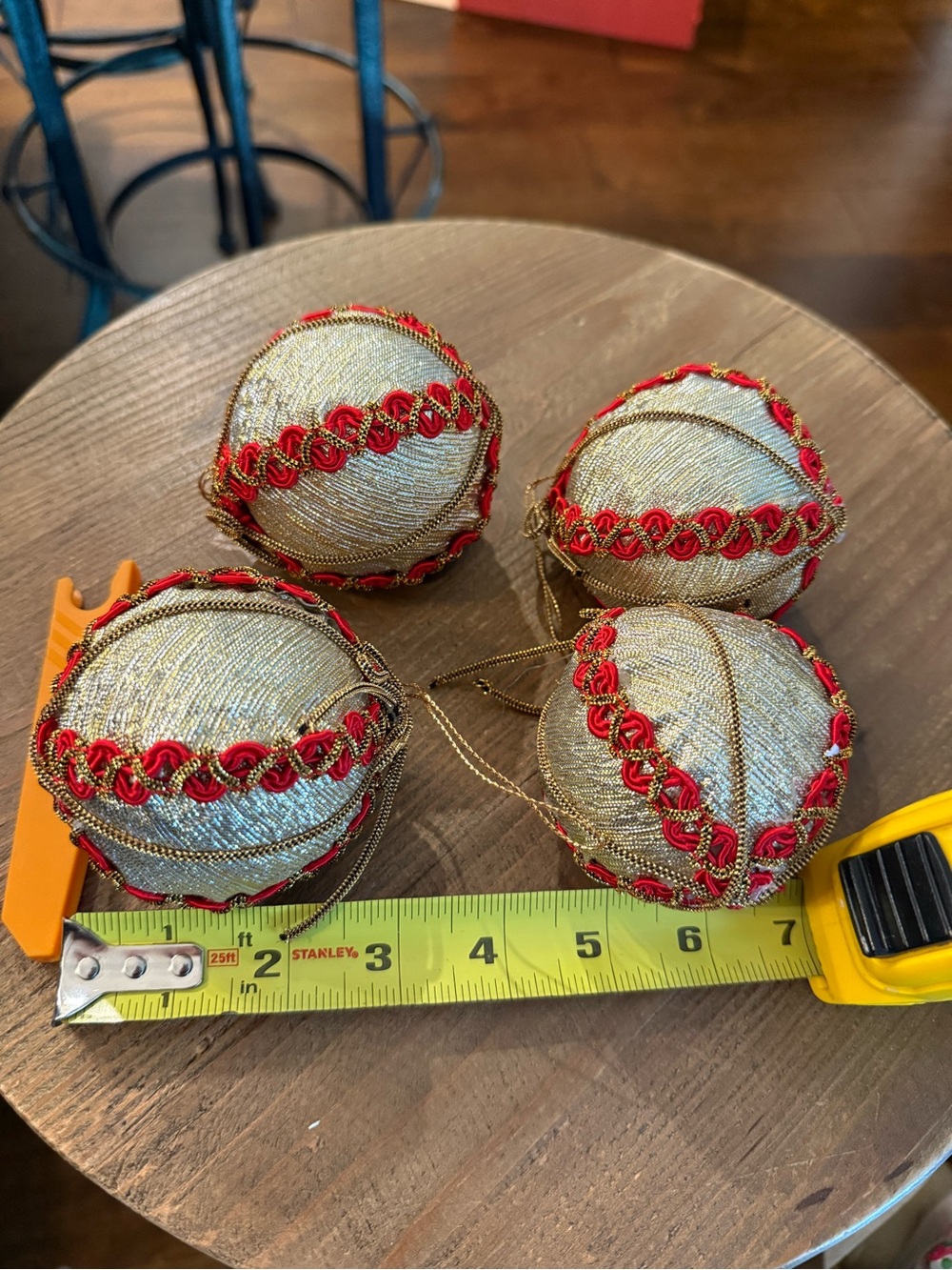Holiday Gold and Red Decorative Ornaments - Set of 4